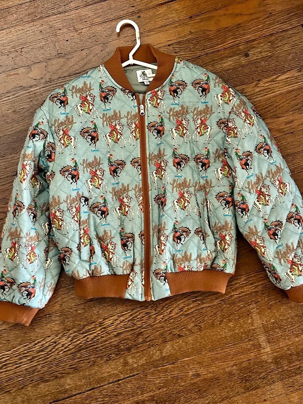 Turquoise Haven Vintage Horse Print Quilted Bomber Jacket Western Cowboy